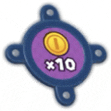 a purple and blue circle with a yellow coin in the middle and the number 10 on the bottom .