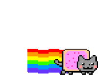 a pixel art drawing of a cat with a rainbow tail