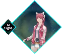 a picture of a girl with a cat ear headband and a sign that says ai sight