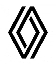 the logo for renault is a black and white geometric design .