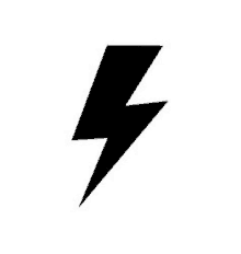 a black and white lightning bolt icon on a white background .