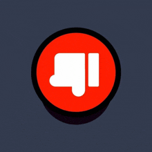 a red and black circle with a white thumbs down sign inside