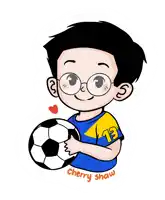 a cartoon of a boy holding a soccer ball with the name cherry shaw written below him