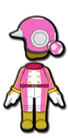 a cartoon drawing of a person wearing a pink helmet and a pink suit .