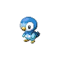 a pixel art of a blue penguin with a yellow beak on a white background