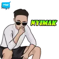 a cartoon of a man wearing sunglasses and the word nyimak behind him