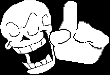 a pixel art of a skull giving a thumbs up