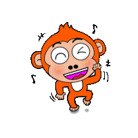 a cartoon monkey is smiling and dancing with music notes around it