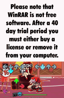 a poster that says ' please note that winrar is not free software ' on it