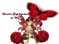 a picture of a fairy with red wings and the words ein lieber gruß liegt durch die welt