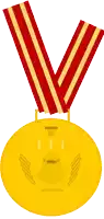 a gold medal with a red and gold ribbon