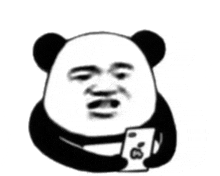 a panda bear is holding a cell phone in its paws and making a funny face .