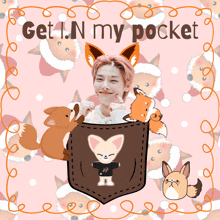 a poster with a fox in a pocket and the words get n my pocket