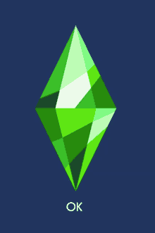 a green diamond with the word ok below it on a blue background