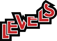 a black and red logo that says levels in white letters