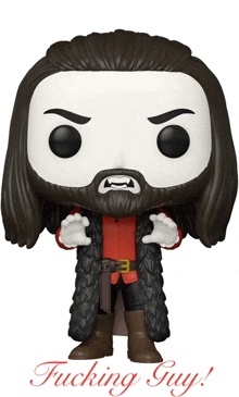 a funko pop of a vampire with long hair and a beard says fucking guy