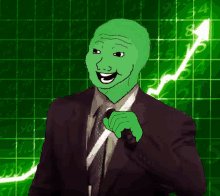 a green man in a suit and tie is smiling in front of a green background with numbers