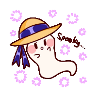 a cartoon drawing of a ghost wearing a hat with the words spooky written below it