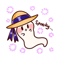 a cartoon drawing of a ghost wearing a hat with the words spooky written below it