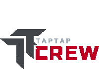 a logo for taptap crew with a gray t and red letters