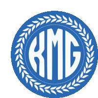 a blue circle with kmg written in the center