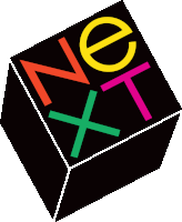 a colorful cube with the words next on it