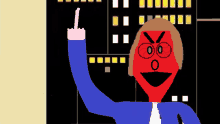 a cartoon of a man with a red face and glasses giving the middle finger