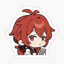 a sticker of a person with red hair looking at a cell phone