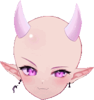 a drawing of a devil with purple eyes and horns