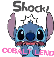 a sticker of stitch with the words " shock cobalt lend "