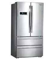 a whirlpool stainless steel refrigerator with a digital display