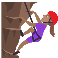 a woman wearing a red helmet is climbing up a rock wall