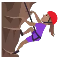 a woman wearing a red helmet is climbing up a rock wall