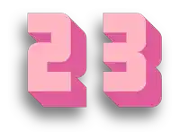 the number 23 is pink and has a shadow on a white background