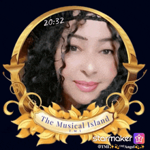 a picture of a woman with the words the musical island