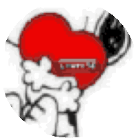 a cartoon of snoopy holding a red heart in his hand .