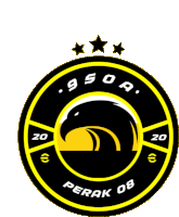 a black and yellow logo for perak 08 with an eagle