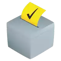 a ballot box with a yellow check mark sticking out