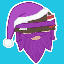 a santa claus with a purple beard wearing a purple hat and scarf