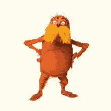 a stuffed animal with a yellow beard and mustache is standing with his hands on his hips