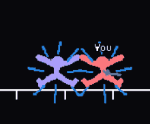 a pixel art of two people fighting with the words " you " in the corner