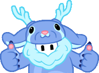 a blue cartoon character with antlers and a beard gives a thumbs up