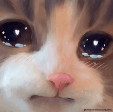 a painting of a cat 's face with tears in its eyes