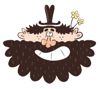 a cartoon drawing of a man with a beard and a top hat