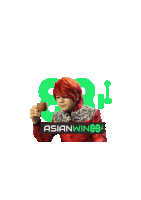 a man with red hair is holding a sign that says asianwin88 on it