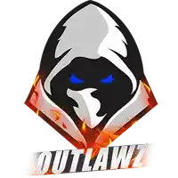 a logo for outlawz shows a hooded figure with blue eyes