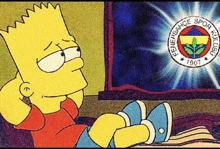 bart simpson sits in front of a screen with the fenerbahce logo on it