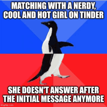 a picture of a penguin that says matching with a nerdy