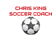 a logo for chris king soccer coach with a soccer ball on a white background