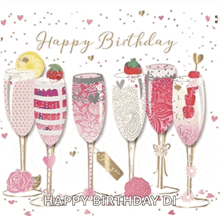 a birthday card with champagne glasses and the words " happy birthday "